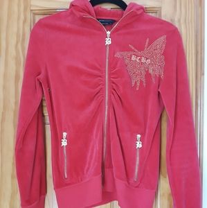 BCBGMAXAZRIA Red Velour Track Jacket y2k